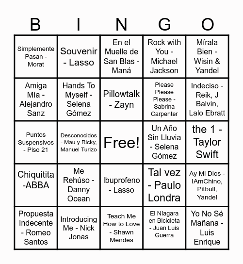 Bingo Musical Bingo Card