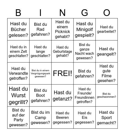 SOMMERBINGO     Bist du / hast du..? Bingo Card