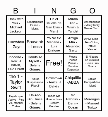 Bingo Musical Bingo Card