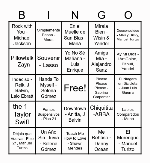 Bingo Musical Bingo Card