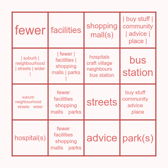 CITY LIFE Bingo Card