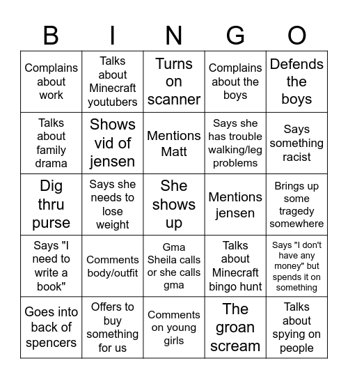 Mawmaw Bingo Card