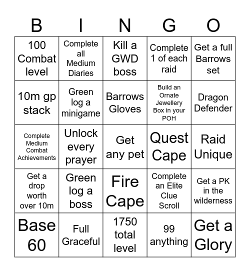 OSRS Group Ironman Bingo Card