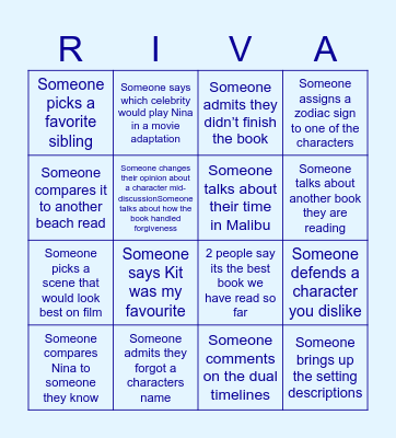 Malibu Rising Book Club Bingo Card