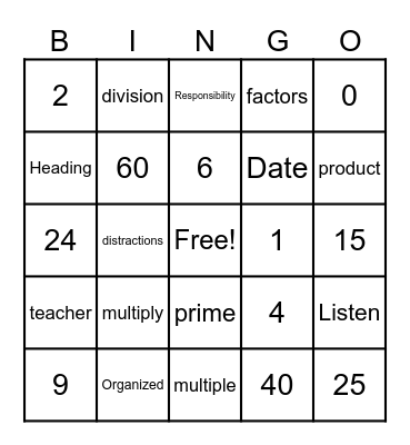 Math Expectations 2025 Bingo Card