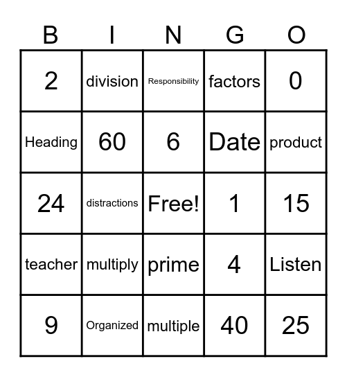 Math Expectations 2025 Bingo Card