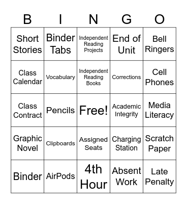 LA9 Syllabus Bingo Card