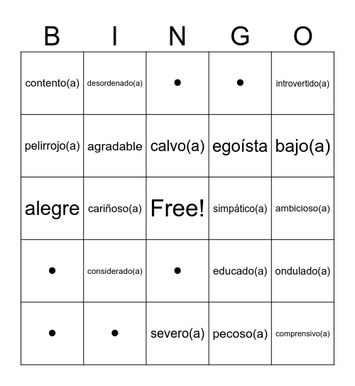 Los Descripciones - TY Spanish Bingo Card