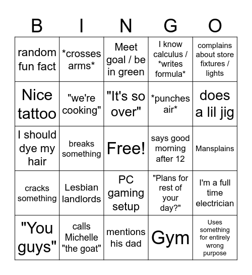 Braden Bingo Card