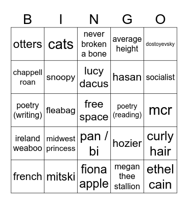 rosalie / @pearlrosaly Bingo Card