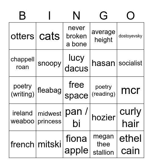 rosalie / @pearlrosaly Bingo Card