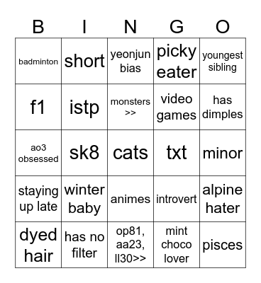 GRAYS BINGO Card