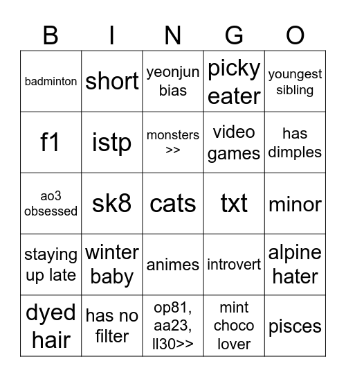 GRAYS BINGO Card