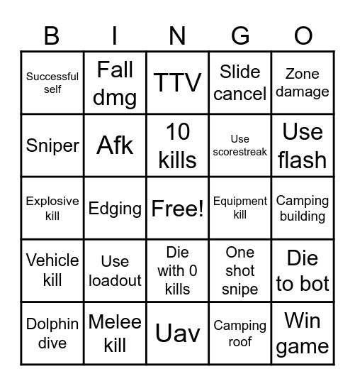 Warzone Bingo Card