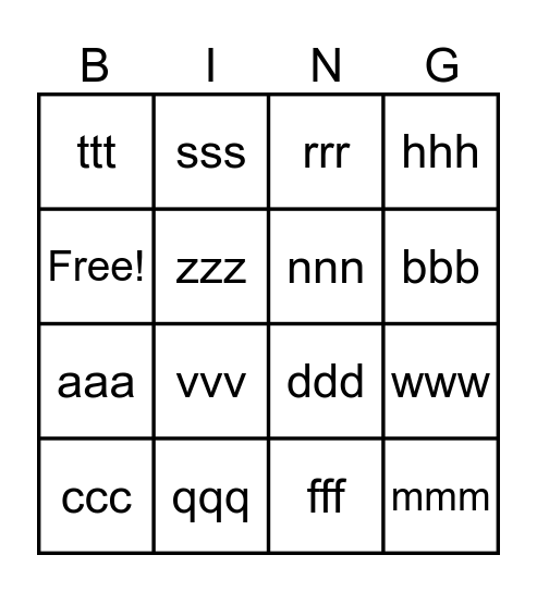 ABC Bingo Card