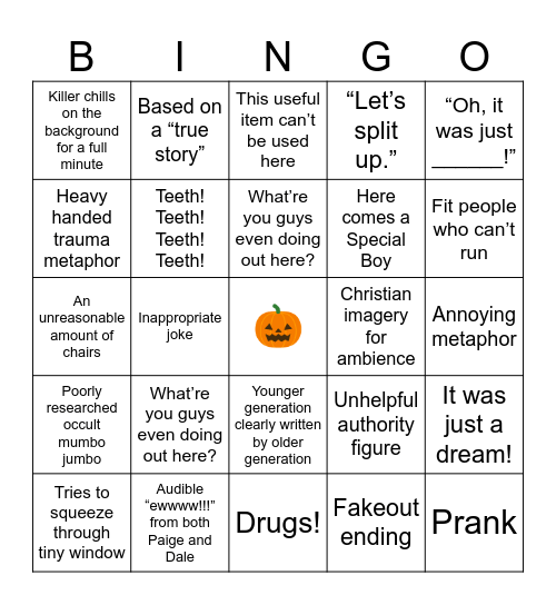 Horror Movie Bingo Card