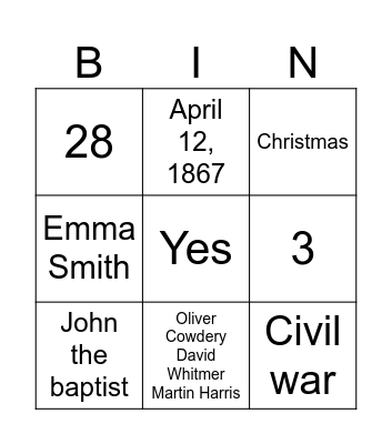 PROPHECY Bingo Card