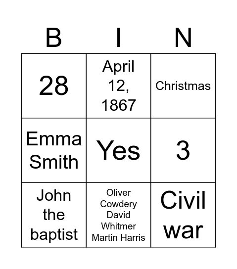 PROPHECY Bingo Card