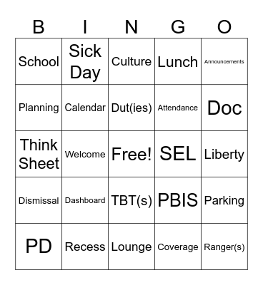 Welcome Back Staff Meeting Bingo Card