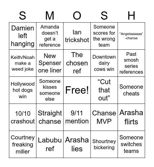 2025 Smosh Summer Games Bingo Card