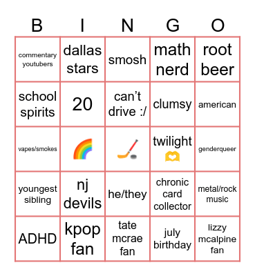 Cal’s Bingo Card