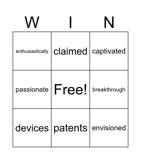 Vocabulary Unit 1.4 Bingo Card