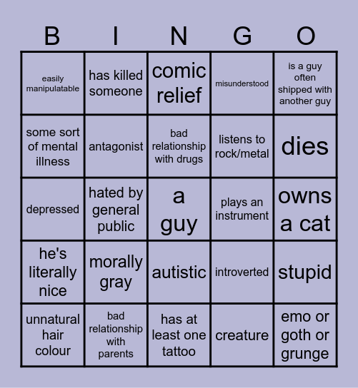 scotty's favourite character bingo Card