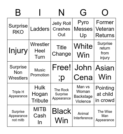 SummerSlam Bingo Card