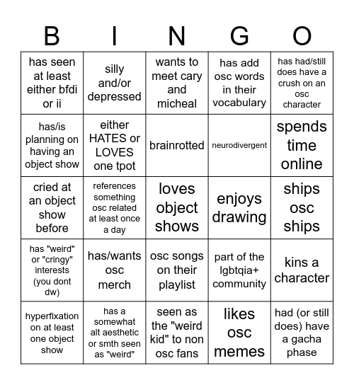 osc fan bingo Card
