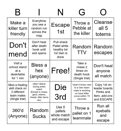 #1 DBD surivor Random Bingo Card