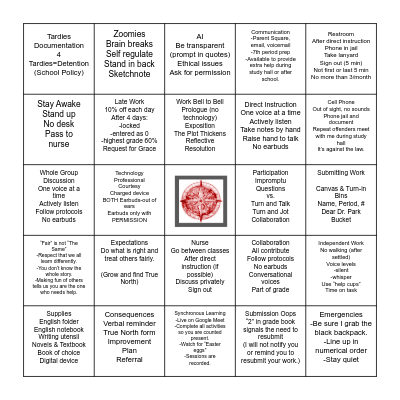 Manual of Operations for English Bingo Card