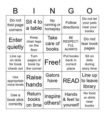 Library Rules Bingo Card