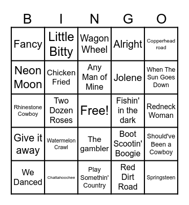 Classic Country Bingo Card
