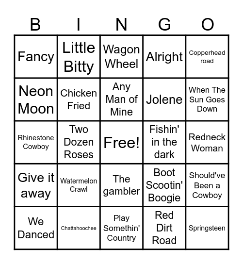 Classic Country Bingo Card