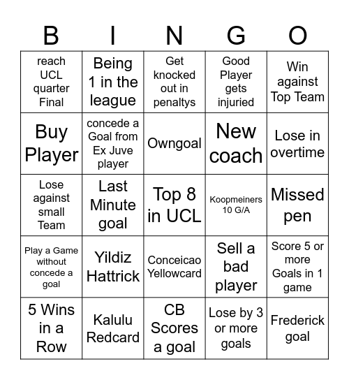 Juventus 25/26 Bingo Card