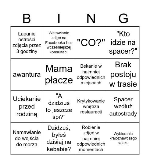 Wakacyjne bingo Card