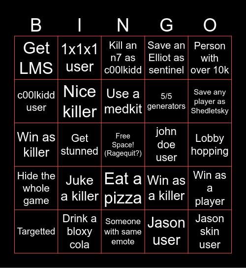 FORSAKEN Bingo Card