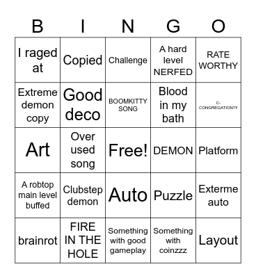 Geometry dash card Bingo Card
