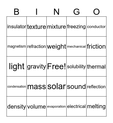 Physical Science Bingo Card