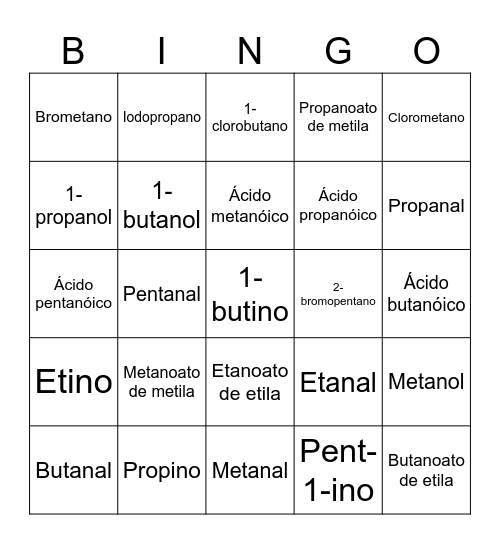 Bingo Químico Bingo Card