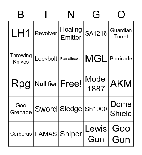Finals Season 8 Battlepass Skins Bingo Card