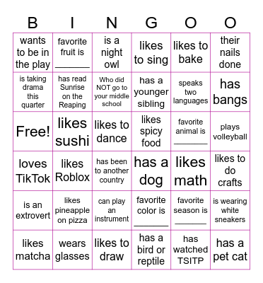 Find Someone Who... Bingo Card