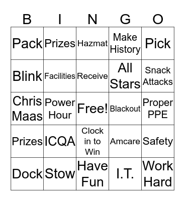 Peak Bingo Card