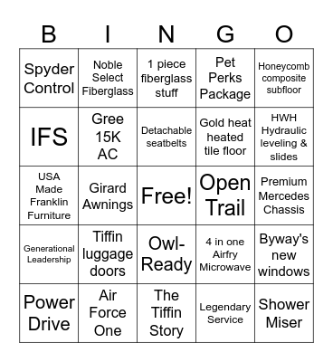 Tiffin BINGO Card