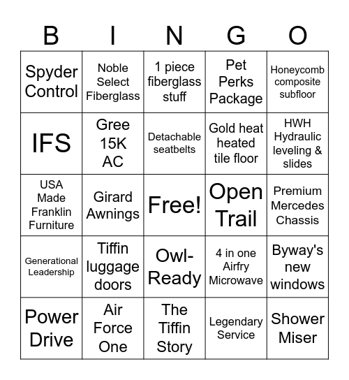 Tiffin BINGO Card