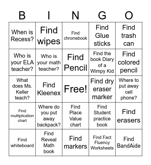 Hello Classroom! Bingo Card