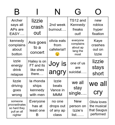 School Year Bingo Card