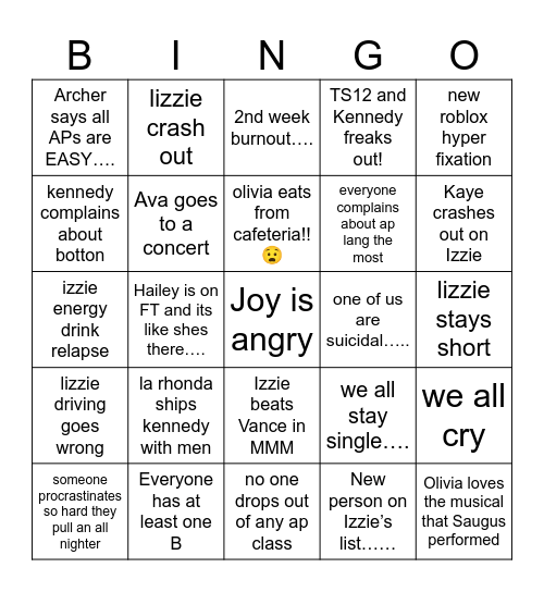 School Year Bingo Card