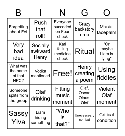 Vaesen bingo Card