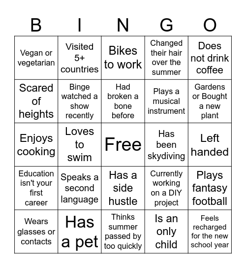 Welcome Back McKinley Staff 2025 Bingo Card